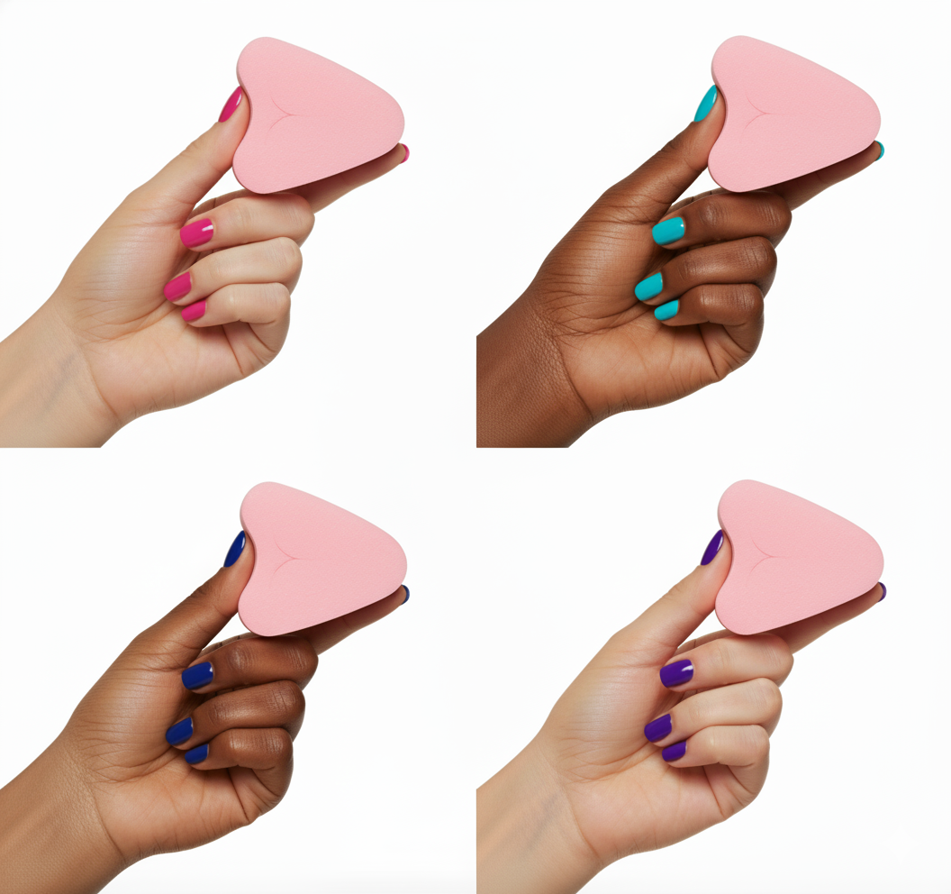 Four hands holding FemmeFlo menstrual sponge